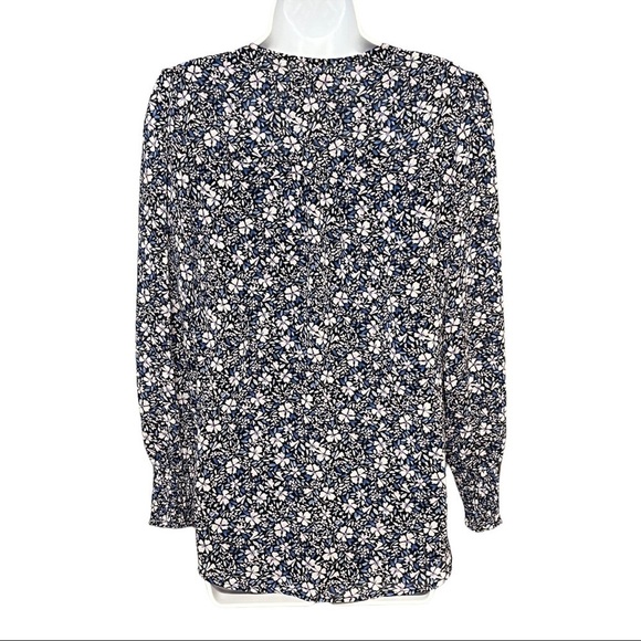 1. State Ditsy Floral Long Sleeve Blouse Blue V-Neck Smocked Ruffle Top Small - Picture 5 of 9